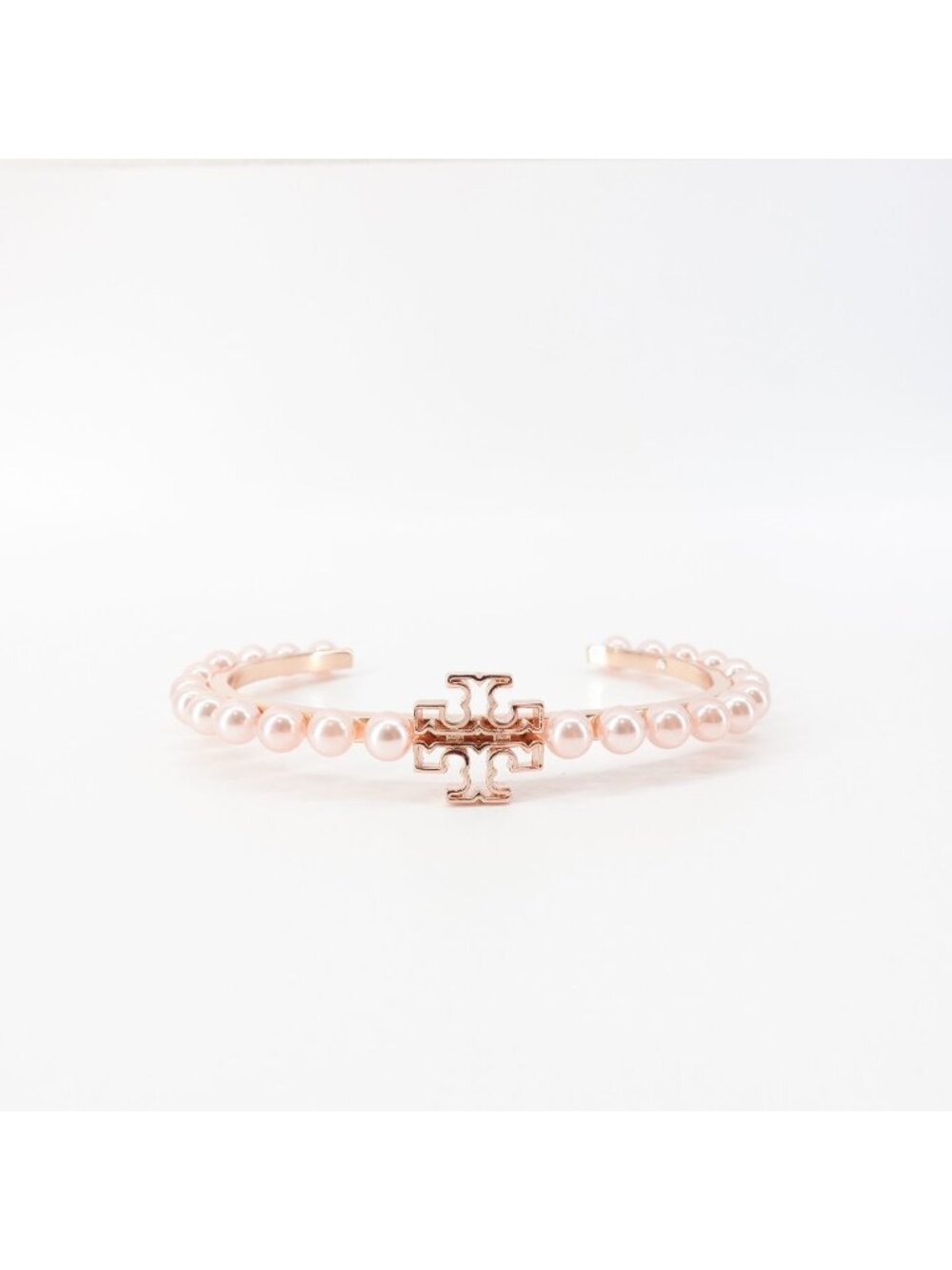 Tory Burch Logo Pearl Cuff Bangle Rose Gold OS
